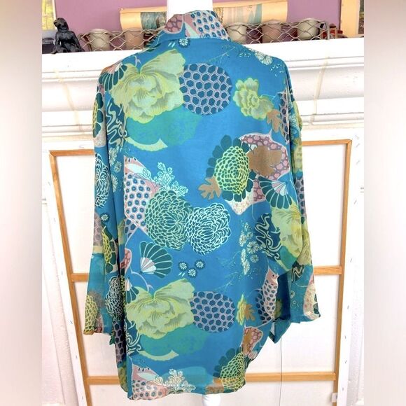 Original Anthony VTG Asian floral print and butterfly sleeved open kimono lined - Picture 5 of 12